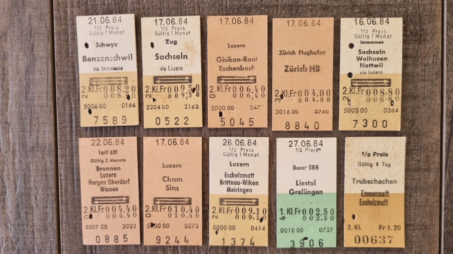 Tickets: Billette 1984 Konvolut SBB Sammlung Posten 10 Stk – Gebraucht aus Bözberg von heinz-d