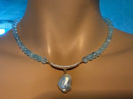 Aquamarin Kette Halskette Collier Edelstein Halsschmuck NEU