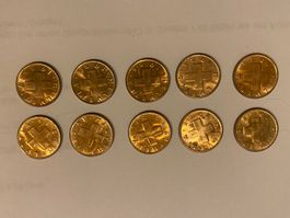 10 Stück 1 Rappen Münzen 1Rp 1955 sehr schön unzirkuliet