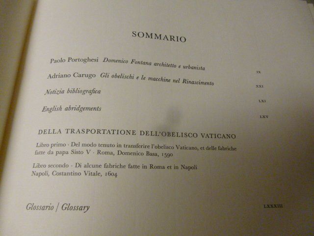 Libri: DELLA TRASPORTATIONE DELL'OBELISCO VATICANO - 1979 – Usato da Pambio Noranco venduto da Pol69 2