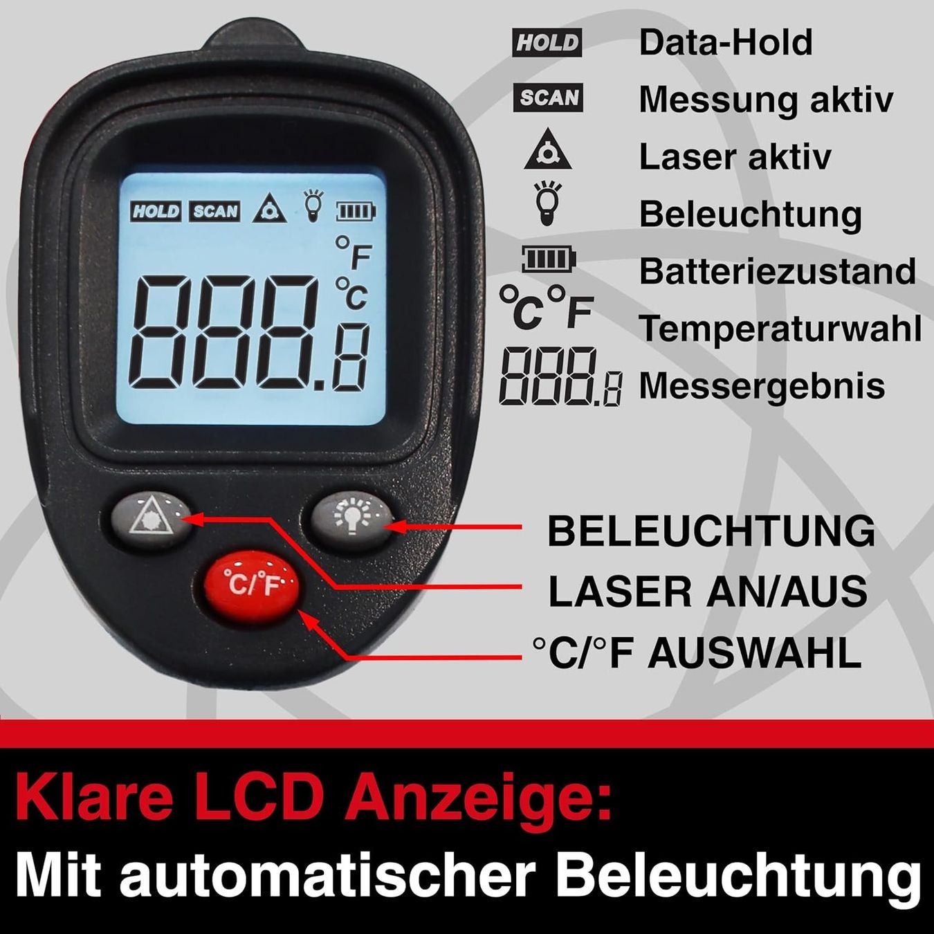 Altro per la casa: Infrarot Thermometer 50 bis 400 Grad mit LCD und Laser – Nuovo e nell'imballaggio originale da Hundwil venduto da Equiply 3