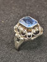 Jugendstil 835er Silber Ring blau Topas um 1900j