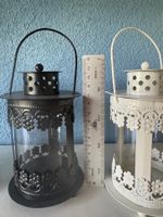 Laternen Metall Glas 5-er Set schwarz weiss 20cm