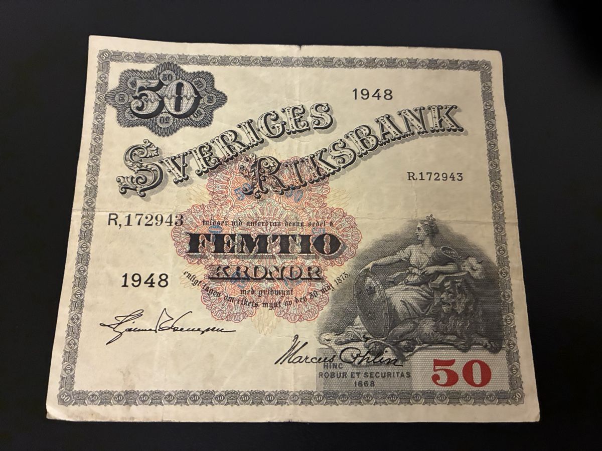 Banconote: SWEDEN 50 KRONOR 1948  – Usato da Dällikon venduto da Woldbanknoten 1