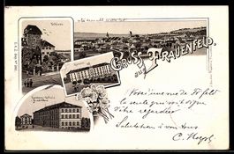 Lithographie Frauenfeld, Totalansicht, Schloss, Kaserne, Kan