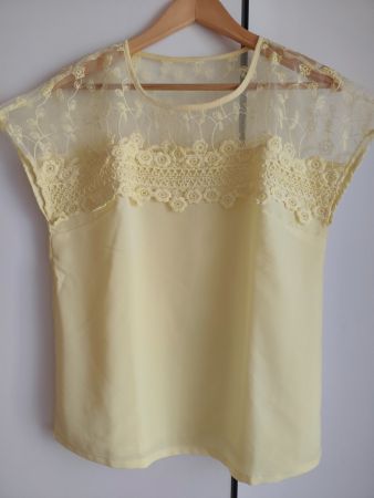 Damen Bluse Gelb Spitze kurzarm Grösse 38 neu