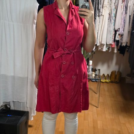 Vintage Jeansweste / Kleid mit Gürtel – rot
