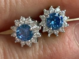 💙Luxus Ohrstecker Silber Zirkonia Blau