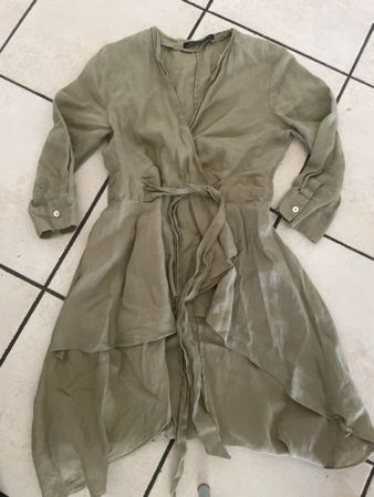 Damen Leinen Kleid Zara Wickeloptik Olivgrün Gr. S