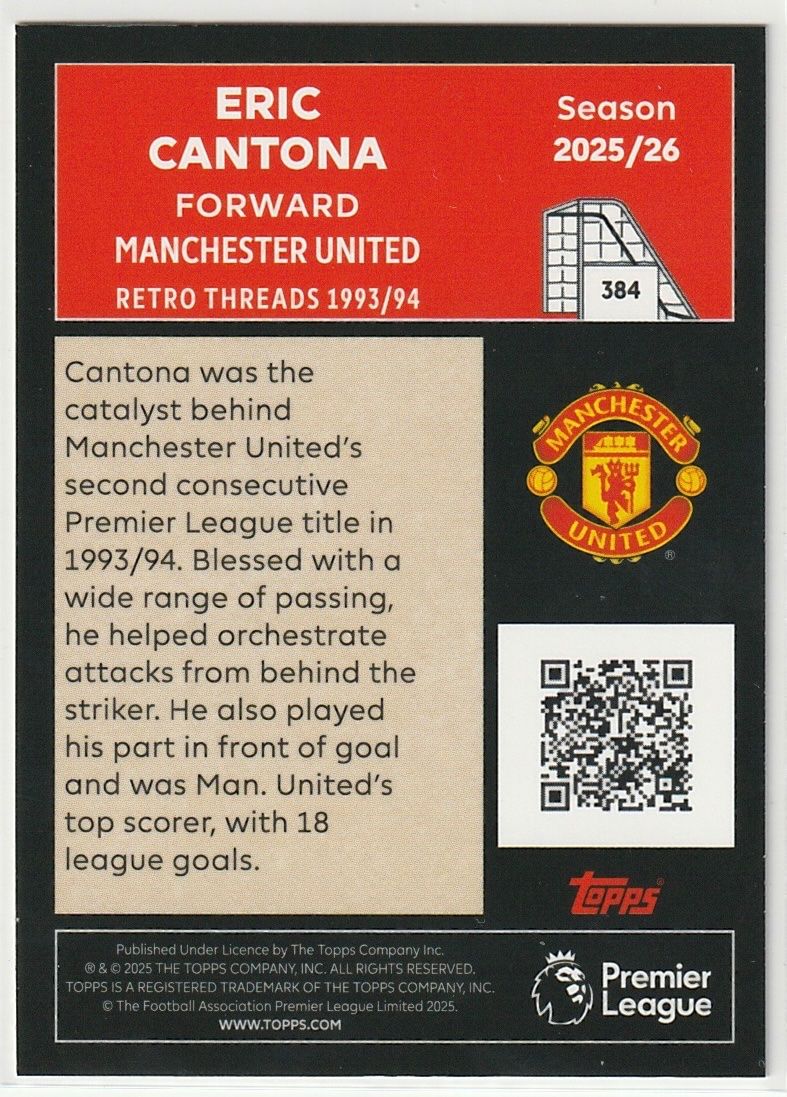 2026 Topps Premier League Eric Cantona Retro Threads (384) (Neu (gemäss ...