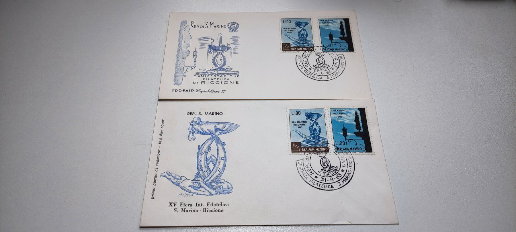 Tutti i francobolli: 2x Ersttagsbrief Republik San Marino 1963 – Usato da Baar venduto da Maxlee75