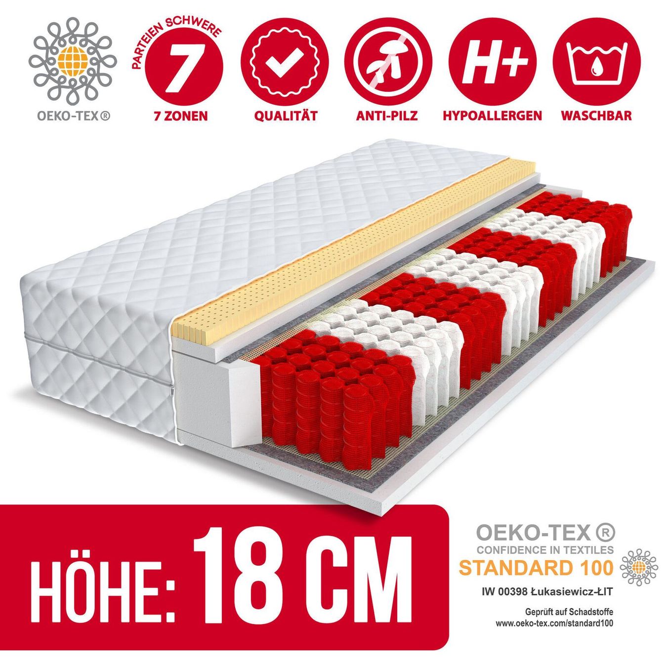 Matratzen: Matratze 90x200 RIMINI - H3 - 18cm – Neu und originalverpackt aus Wallenwil von toesstal-vertrieb
