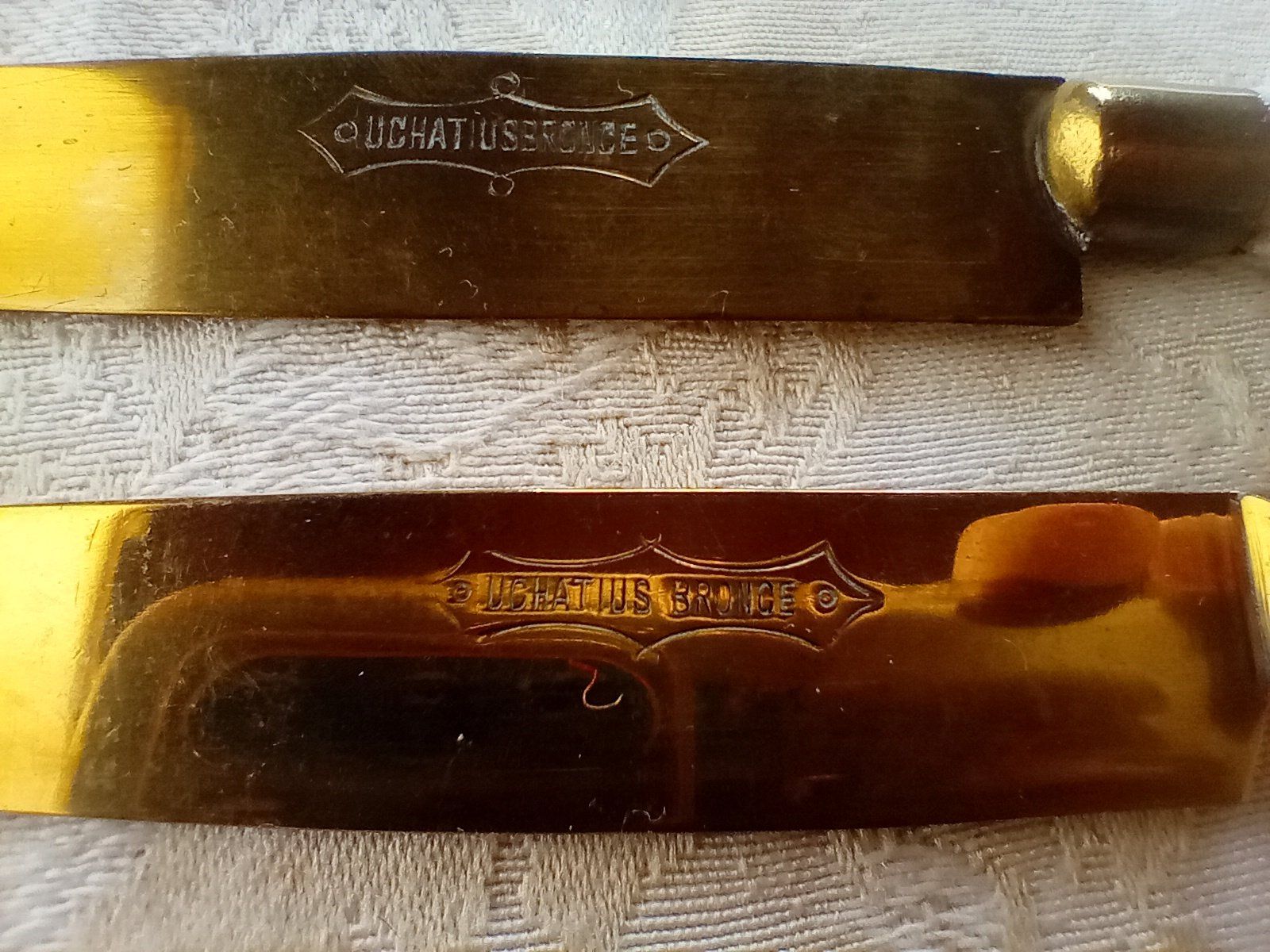 Besteck: Messer-Set 7 kleine antike Messer mit Perlmutt-Griff Bronze – Gebraucht aus Oberdorf BL von Barocki888 6