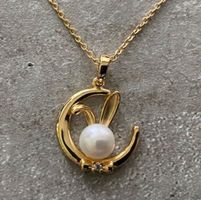 Silber Kette mit Süsswasserperle - Hase und Mond ✨🌙🐰✨