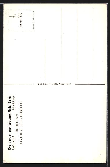 Cartoline postali: Bern, Restaurant zum braunen Mutz, Genfe – Usato da Berlin venduto da bartko-reher 1