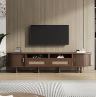 TV Stand 170 cm – Wood & Rattan – 2 Drawers + 2 Doors