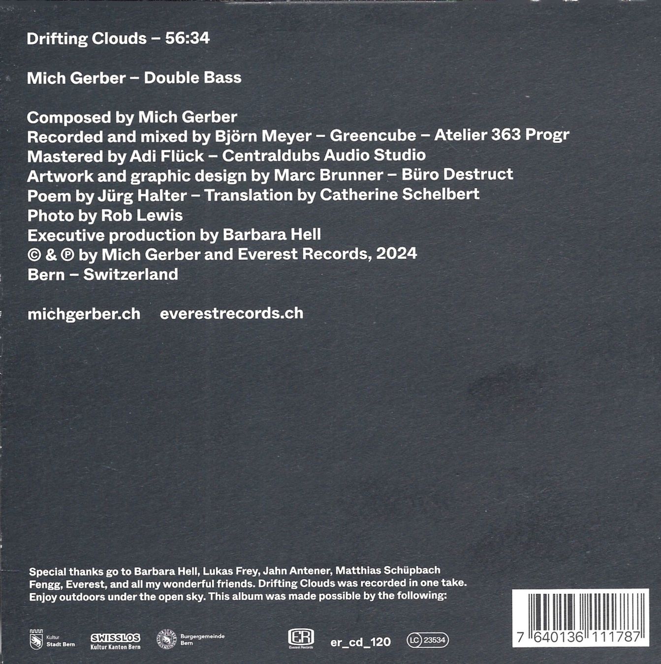 CD: Mich Gerber Solo  DRIFTING CLOUDS  Björn Meyer CD – Usato da Kandergrund venduto da Sososo 1