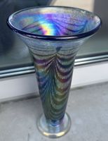 hübsche Glasvase irisierend mit Federdekor✨25.5cm hoch!