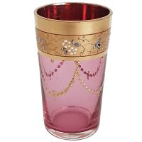 Antikes kleines Glas Emaille und Goldverziert um 1910