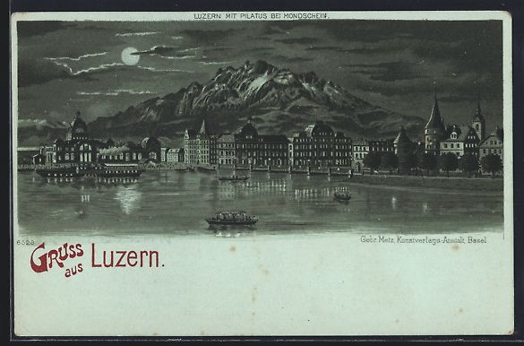 Ansichtskarten: Mondschein-Lithographie Luzern, Ortsansi – Gebraucht aus Berlin von bartko-reher