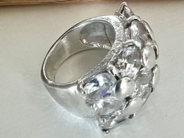 Massiver Bergkristall Cluster Ring Silber925 – 12 Steine 13g