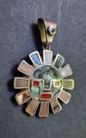 Anhänger Sonne Silber 950 mit Einlagen 2,5 cm, neu