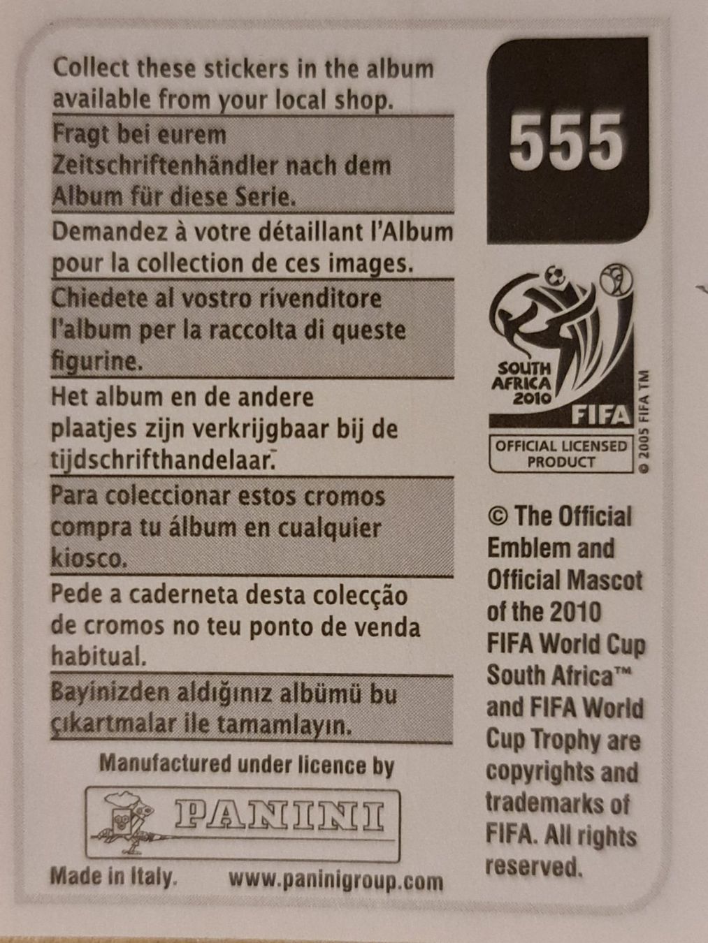 Panini Carte collezionabili: Panini WM 2010 Nr. 555 – Nuovo (secondo la descrizione) da Dintikon venduto da Prime-shop 1