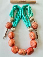 Statement-Kette Türkis Jaspis Boho Ethno mehrreihig Vintage
