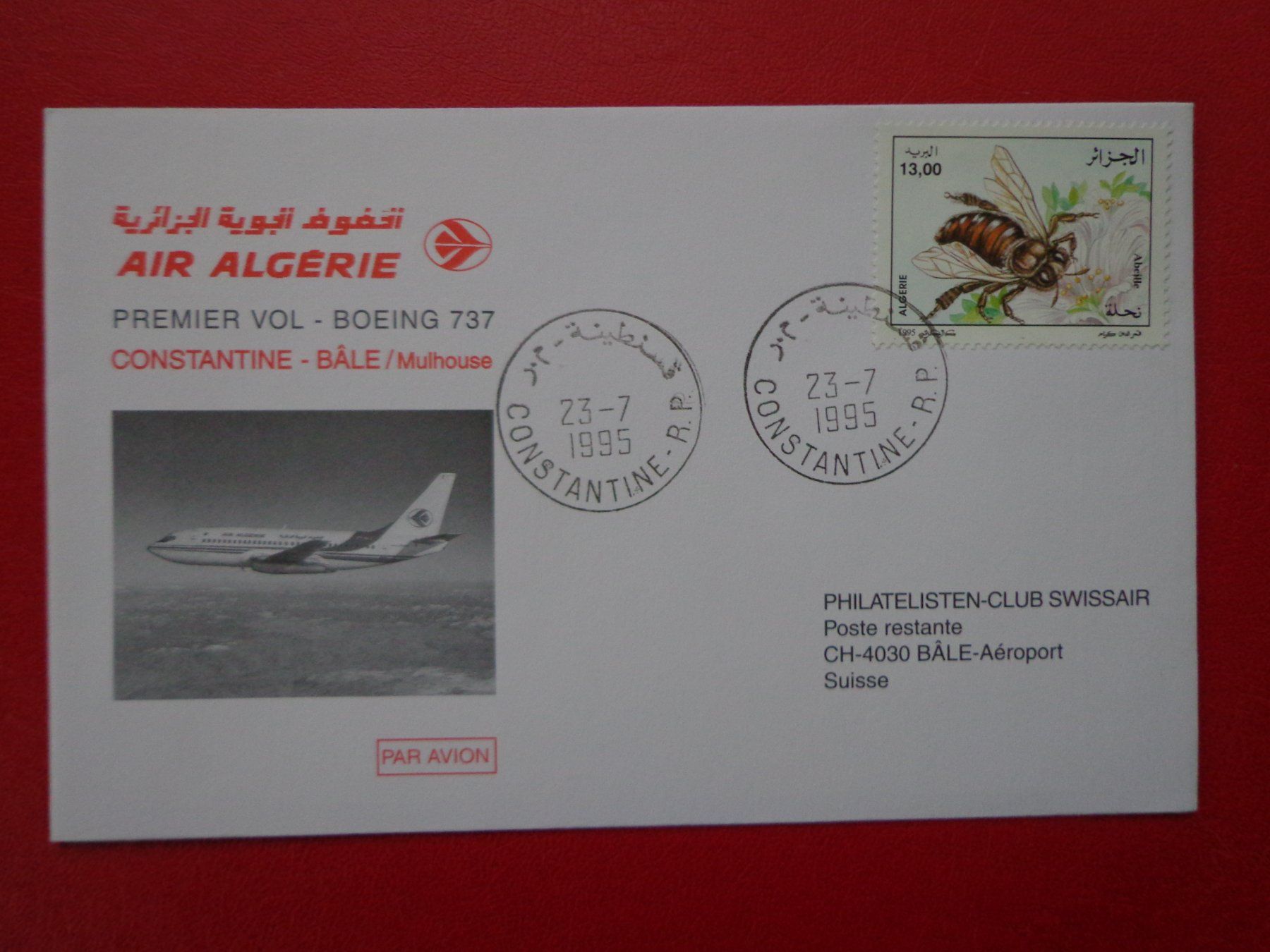 Alle Briefmarken: Lettre Brief 1995 FLUGPOST ERSTFLUG Constantine - Bâle – Gebraucht aus Le Locle von aou_rf8w