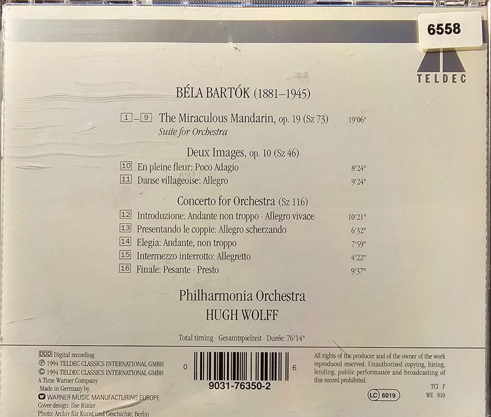CDs: Bartok, Wolff, Philharmonia Orchestra - Concerto for Orch... – Gebraucht aus Wahlen b. Laufen von Cg10 1