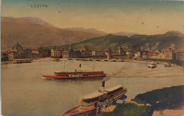 Cartoline postali: LUZERN - Dampfschiff - Bahnhof - 1906 – Usato da Delémont venduto da Domdom1