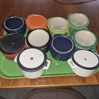 Mini Auflaufformen Set 12 Stück mit Deckeln bunt, gebraucht