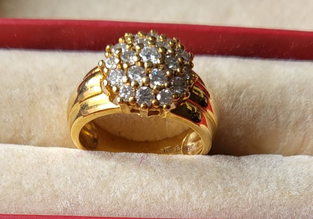 Bague femme or jaune 18 K avec diamants 1 carat massif. Acheter