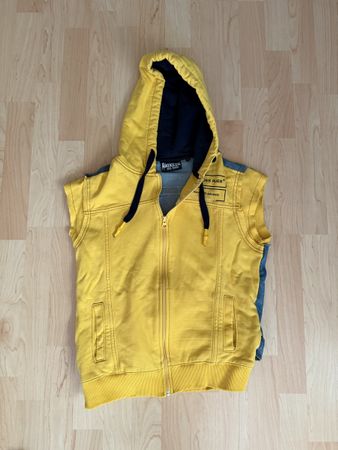 Boxeur des rues vest hoodie, size XS, denim and yellow