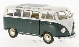 VW T1b Samba Bus 1961-1963 dunkelgrün / weiss 1:24 von Welly