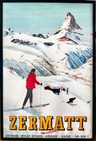Zermatt Ski Print Switzerland Matterhorn, Framed
