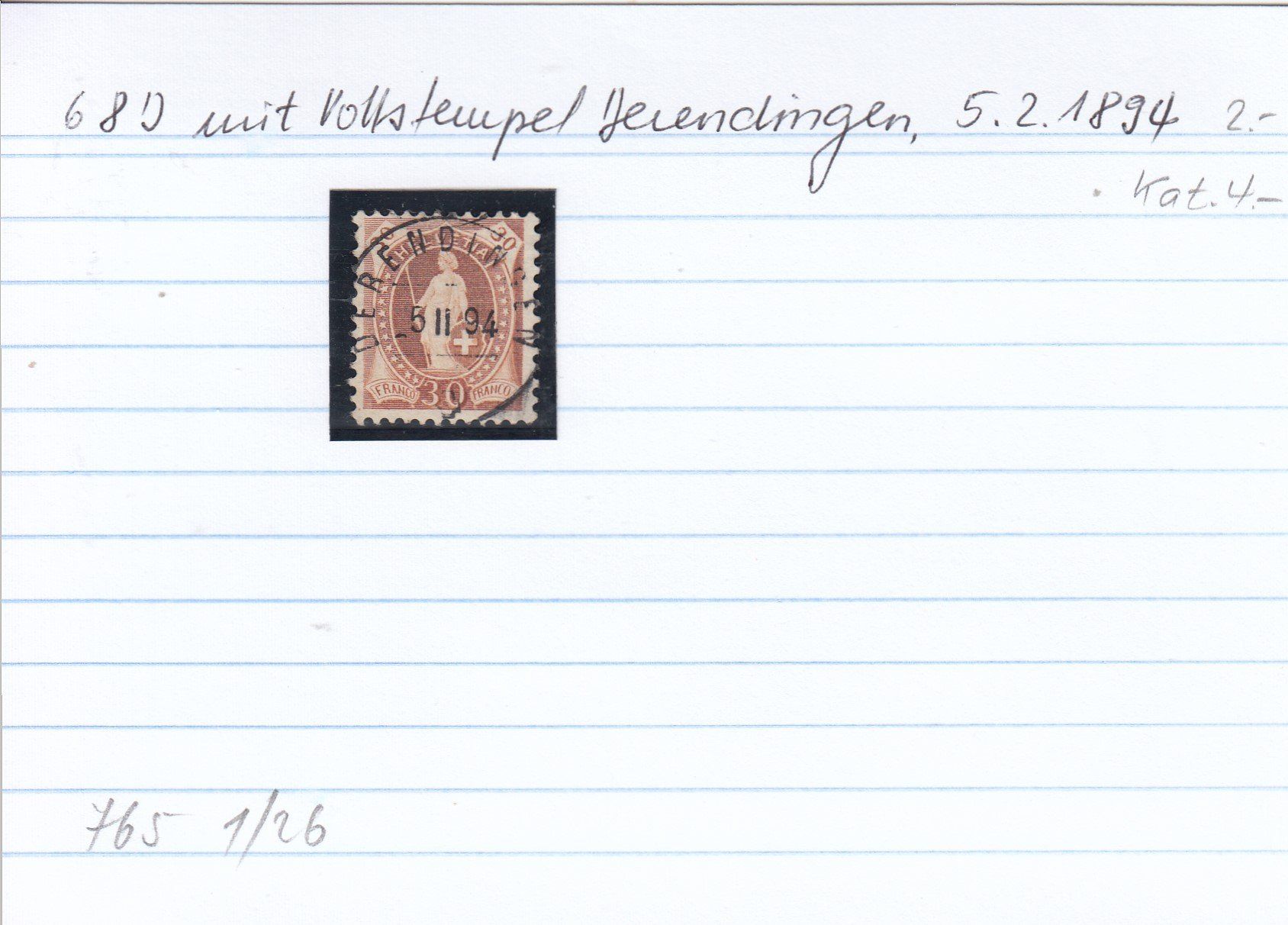 Tutti i francobolli: 68D mit Vollstempel Derendingen, 5.2.1894 – Usato da Spreitenbach venduto da Lienbi01 2