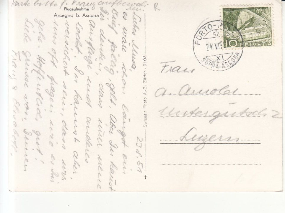 Cartoline postali: Arcegno Flugaufnahme 1951 – Usato da Bürglen TG venduto da StampGraf 1