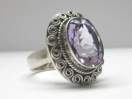 Vintage Silber Ring 925 grosser Amethyst Gr. 57 Indien