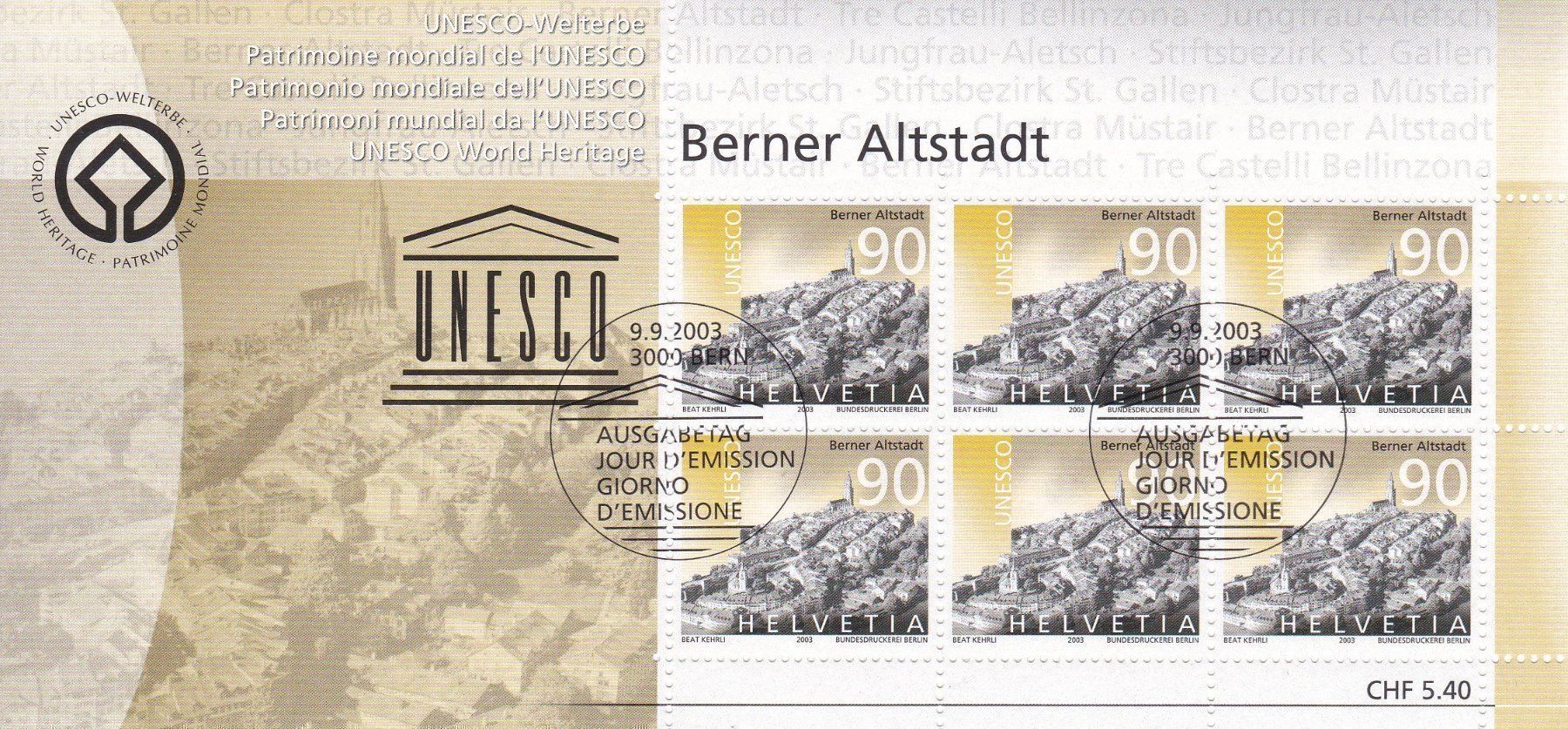 Tutti i francobolli: ET UNESCO Kleinbogenserie 2003 – Usato da Schliern b. Köniz venduto da joni20