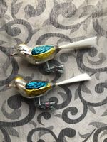 2 Alte Vögel silber-blau-gelb Christbaumschmuck