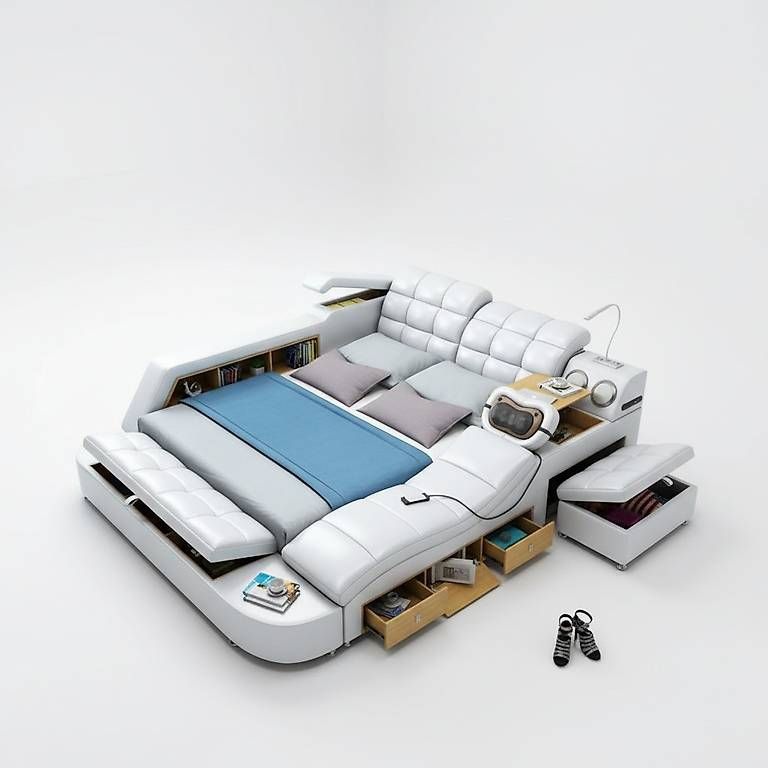 Letti: Multifunctional Double Bed with Leather Upholstery & Massa – Usato da Zug venduto da jvmoebel-schweiz 1