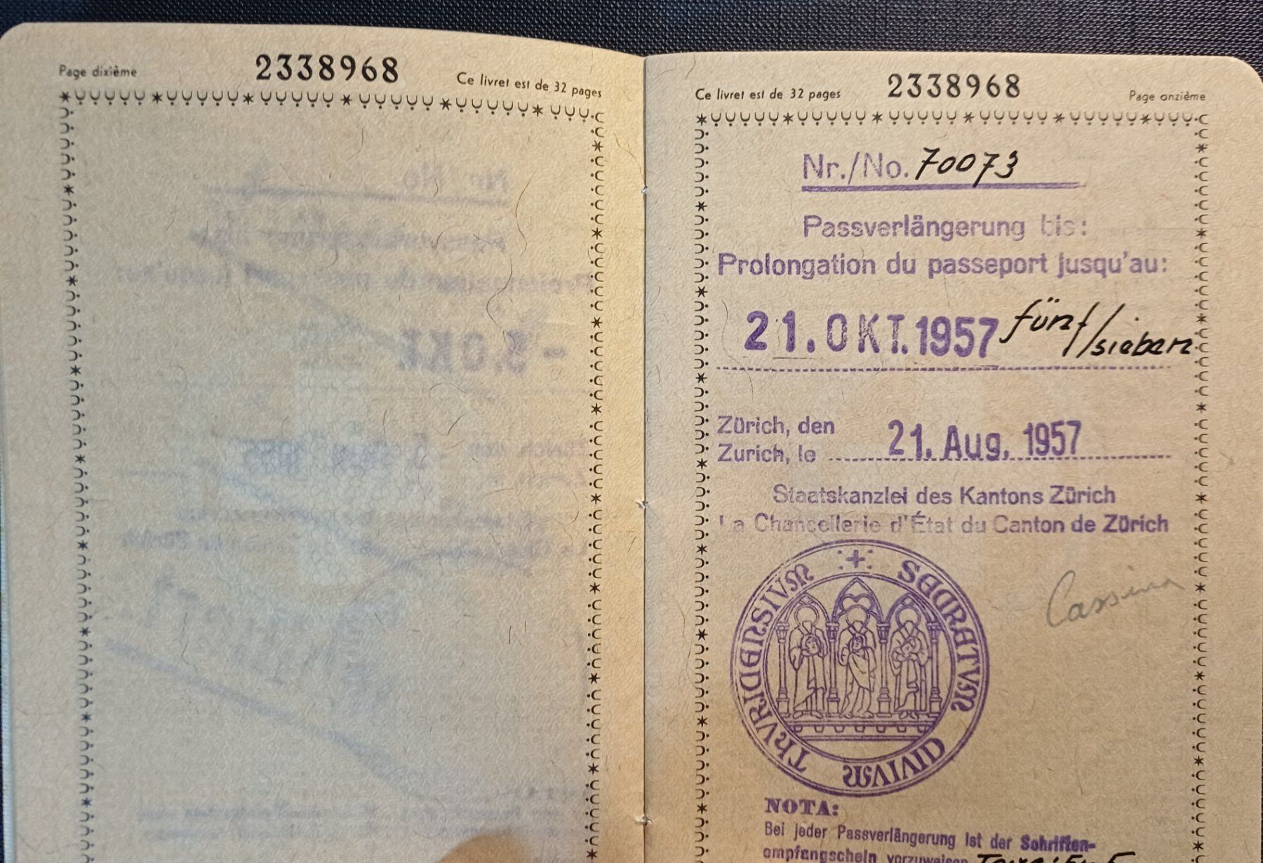 Documenti: Antiker SCHWEIZER PASS Zürich 1954 – Usato da Brittnau venduto da simionius 4