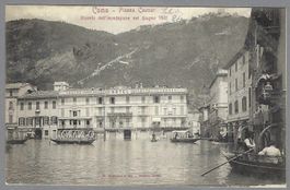 1901, COMO, PIAZZA CAVOUR, INONDAZIONE, ANIMATA CON BARCHE