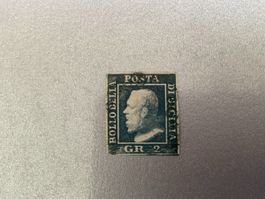 Briefmarke Sizilien Bollo della Posta 2 Grano blau
