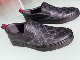 GUCCI Ace GG Supreme Slip On Schwarz Leder Low Sneakers 41.5