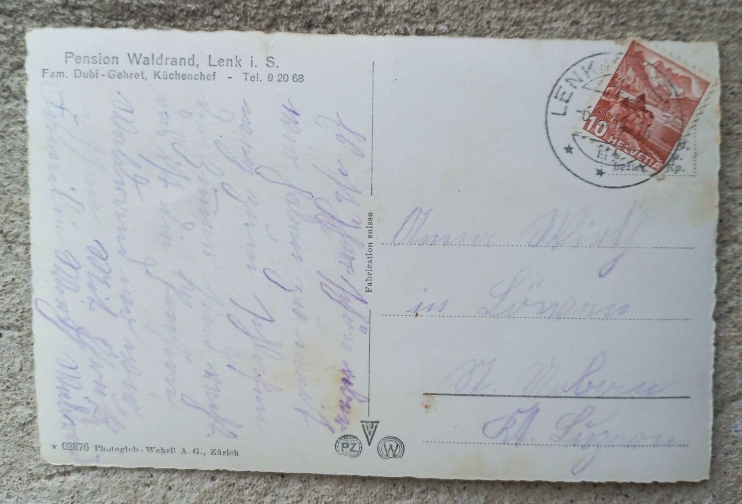 Ansichtskarten: AK Pension Waldrand Lenk i. S. 1946 – Gebraucht aus Burgdorf von glasrabe01 1