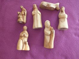 6 Holz Krippen Figuren, Olivenholz, Handarbeit, Weihnachten