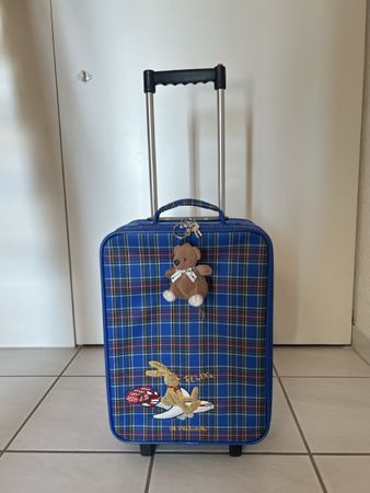 Kinder Reisekoffer blau kariert mit Rollen