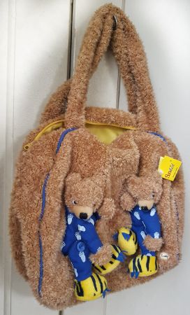 Hellbraune Kindertasche aus Plüsch mit 2 Bärchen / NEU